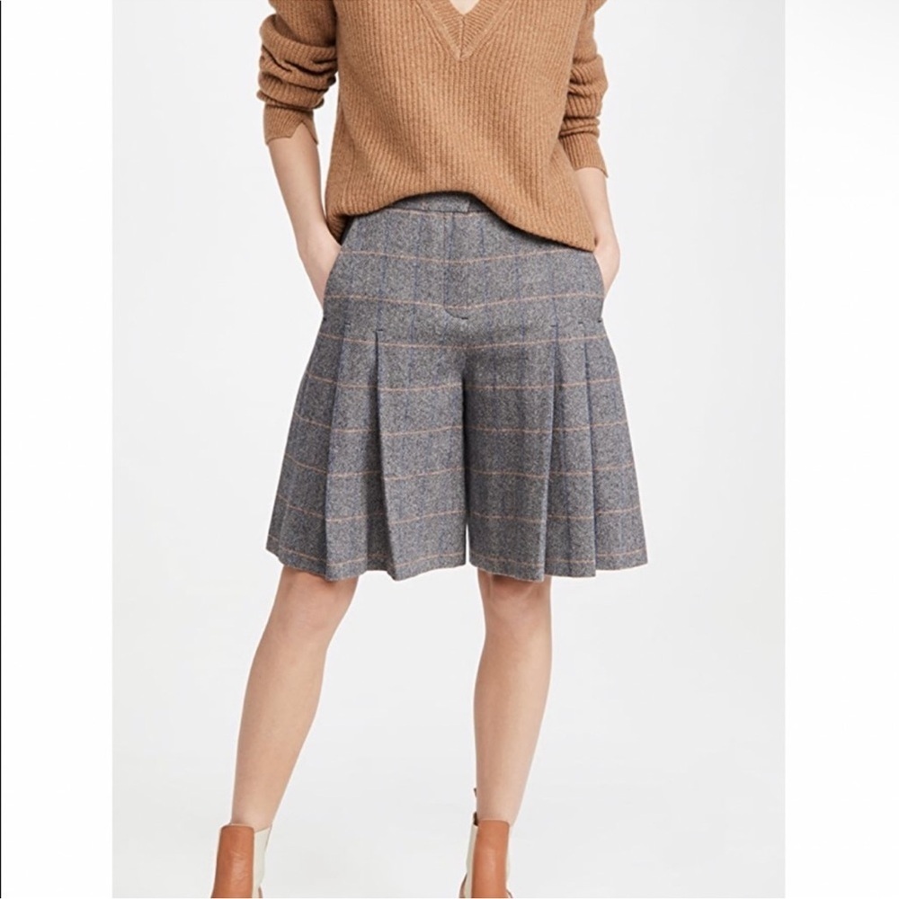 Rag and Bone NWT Grey Check Lani Pleated Wool Blend Shorts Dark Academia Size 14